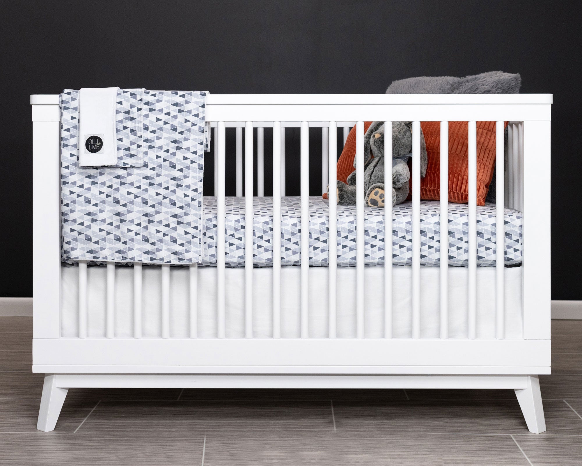 Gray Banners Marching - Deluxe Nursery Bedding Set - Monochrome Mini-Triangles - Olli+Lime